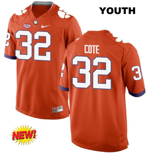 Youth Clemson Tigers #32 Kyle Cote Stitched Orange New Style Authentic Nike NCAA College Football Jersey VWB0346LV